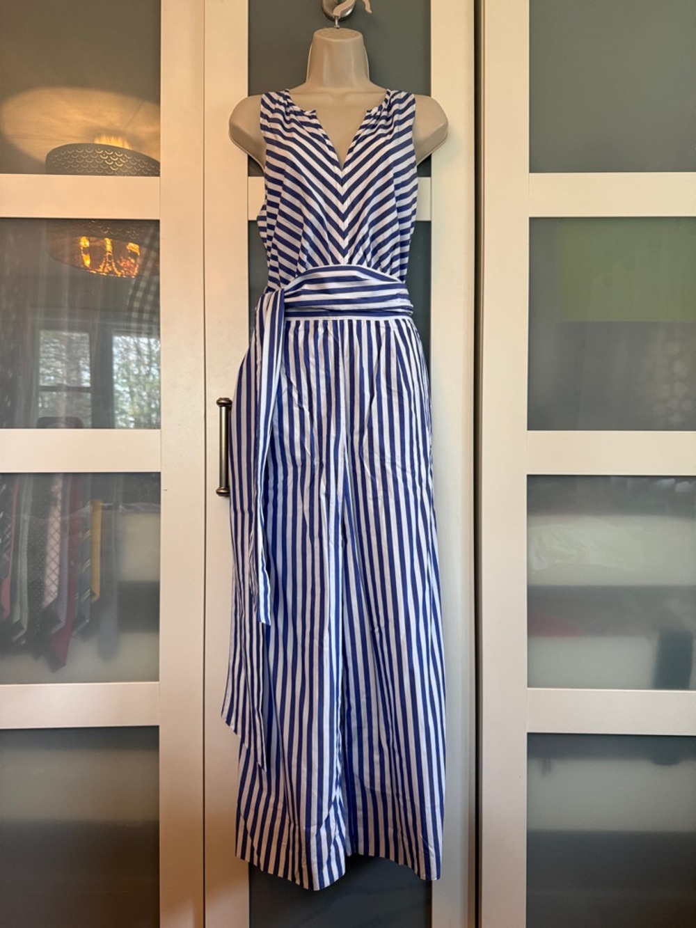 J. Crew White and Blue Striped Sleeveless Jumpsuit 10